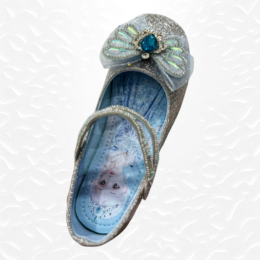 Glittery Silver Princess Elsa Shoes with Bow & Gem Detail