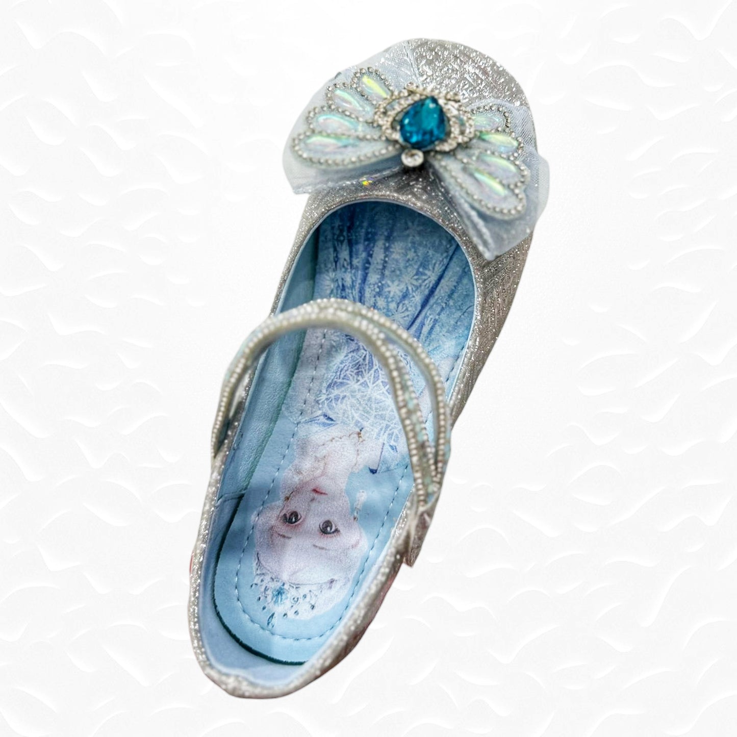 Glittery Silver Princess Elsa Shoes with Bow & Gem Detail