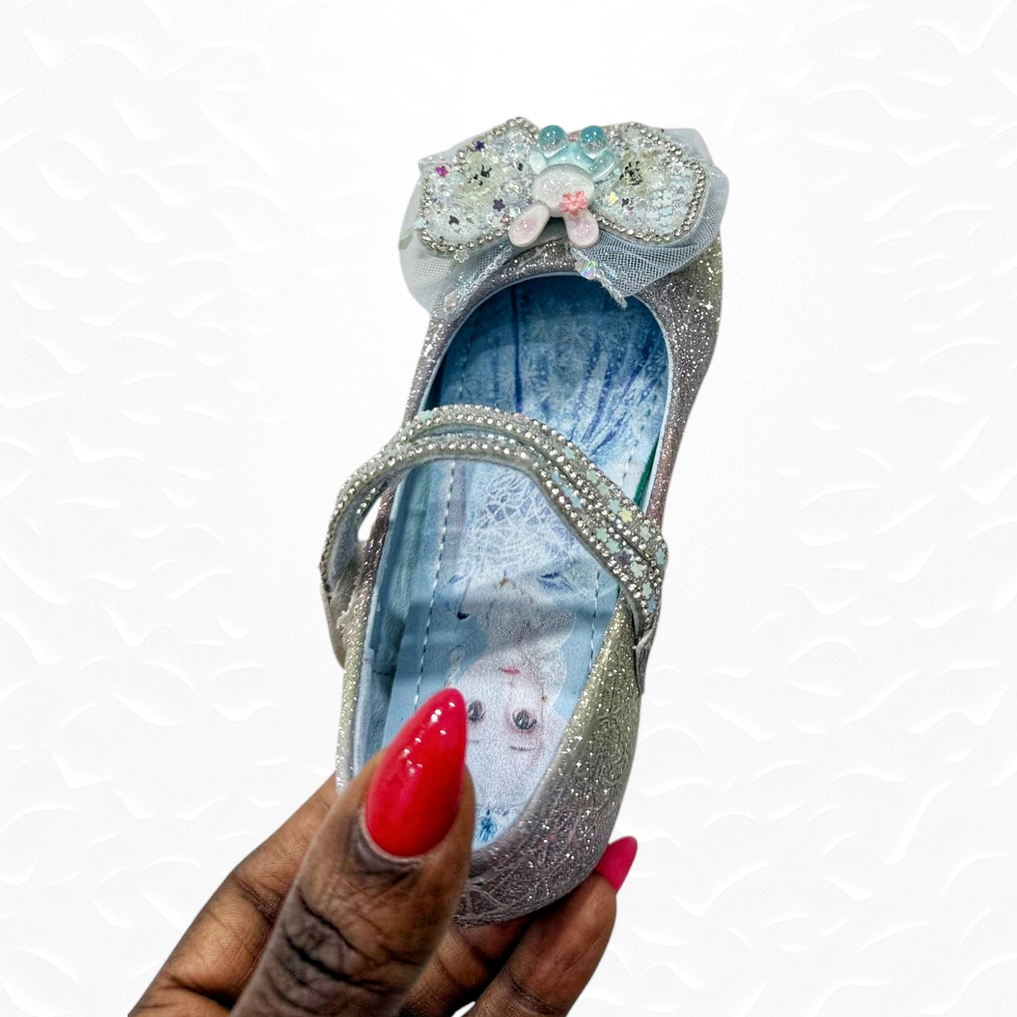 sparkling charming silver shoes with playful bow