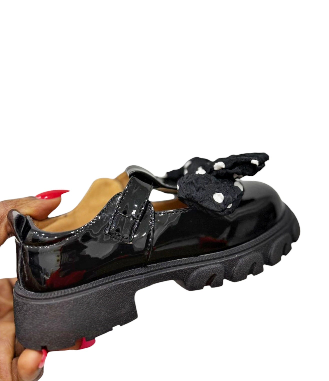 Patent Black Mary Jane Shoes with Polka Dot Bow