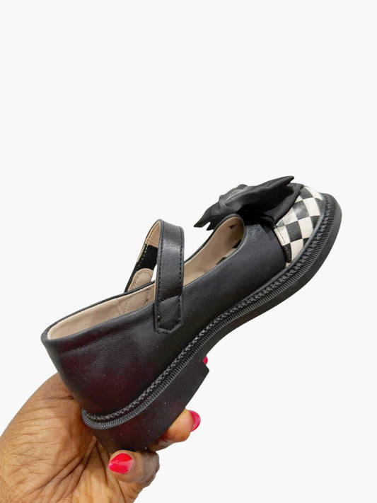 Black top checkered leather with Bow design shoes