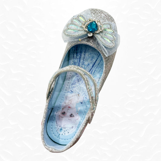 Glittery Silver Princess Elsa Shoes with Bow & Gem Detail