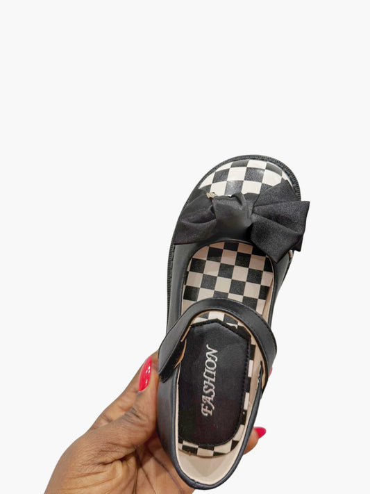 Black top checkered leather with Bow design shoes
